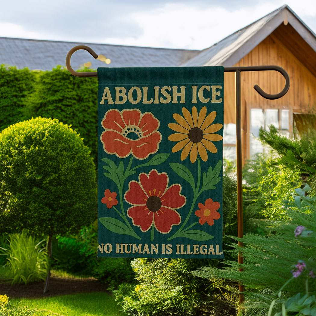 Floral Abolish ICE Human is Illegal Flag