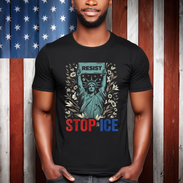 Stop ICE Funny Statue of Liberty Boho Floral Resist Retro T-Shirt