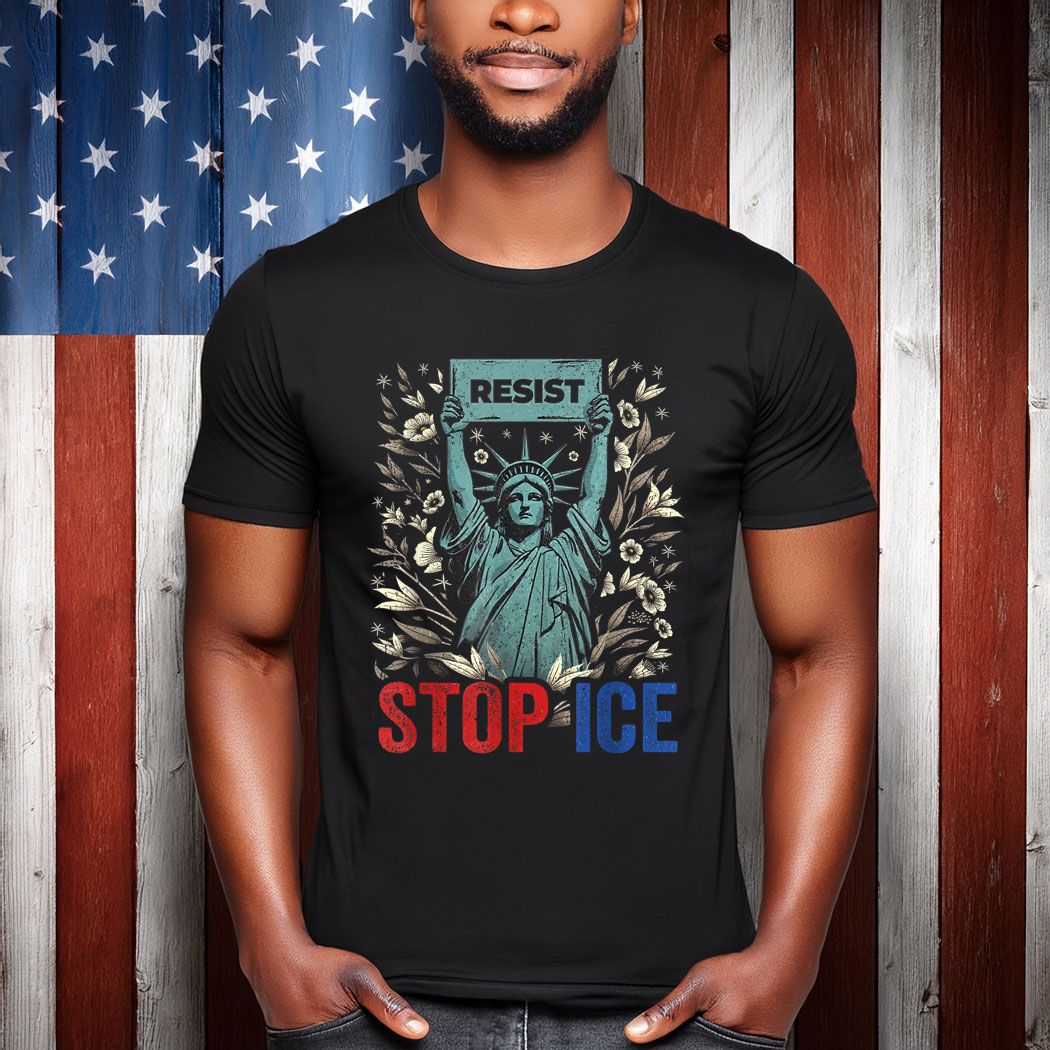 Stop ICE Funny Statue of Liberty Boho Floral Resist Retro T-Shirt
