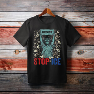 Stop ICE Funny Statue of Liberty Boho Floral Resist Retro T-Shirt