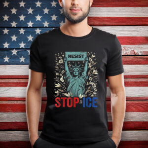 Stop ICE Funny Statue of Liberty Boho Floral Resist Retro T-Shirt