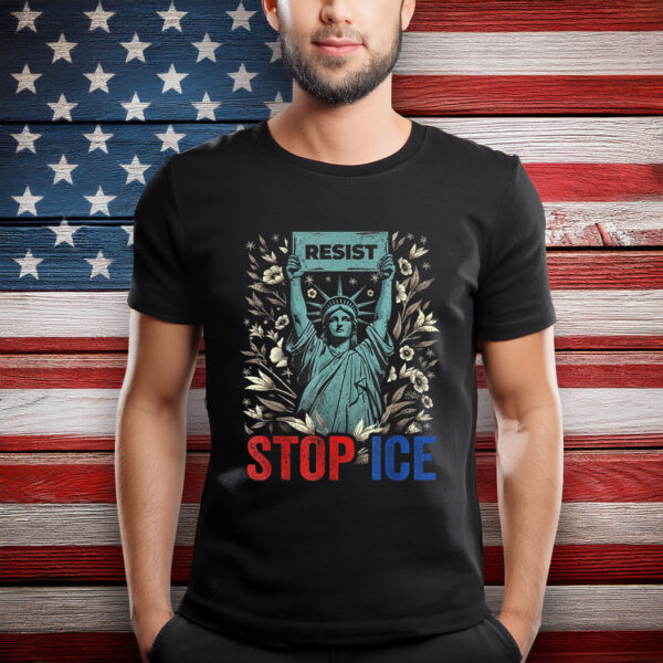Stop ICE Funny Statue of Liberty Boho Floral Resist Retro T-Shirt